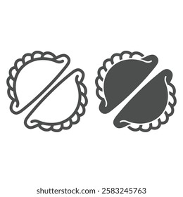 Handmade dumplings line and solid icon, cooking concept. Vector graphics. Baked pastry item sign on white background, outline style icon for mobile or web design