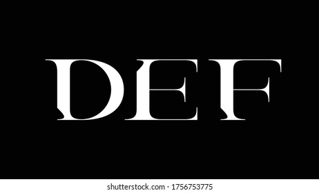 Handmade elegant custom serif font of the letters D, E and F