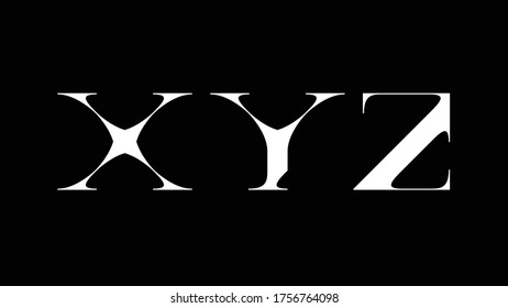 Handmade elegant custom serif font of the letters X, Y and Z