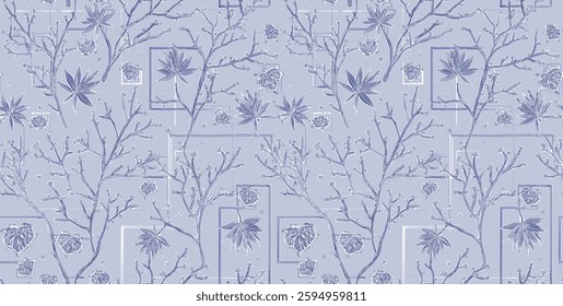 Handmade Embossed floral and leaf pattern in pale blue, for gift wrap and wallpaper