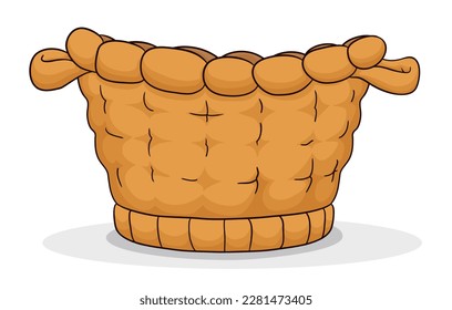 Handmade empty basket with handles. Design in frontal view and cartoon style.