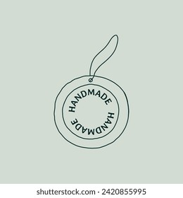 Handmade Farm Circle Label Logo for Business Branding, Packaging, Websites Design and Creative Studio. Hand Drawn Vector Minimalist Illustration