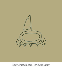 Handmade Farm Soap Sailboat on a Wave of Foam Logo for Business Branding, Packaging, Websites Design and Creative Studio. Hand Drawn Vector Minimalist Illustration
