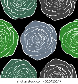 Handmade. Female pattern. Gentle colors. Seamless pattern with green, neutral and gray flowers watercolor.