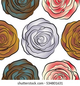 Handmade. Female pattern. Gentle colors. Seamless pattern with yellow, neutral and red flowers watercolor.