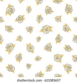 Handmade. Female pattern. Gentle colors. Seamless pattern with yellow and beige flowers watercolor.