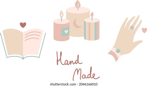 Handmade flat icons in pastel colors. A set of vector icons for your hobby. Creating handicraft in workshop
Hand made illustration.