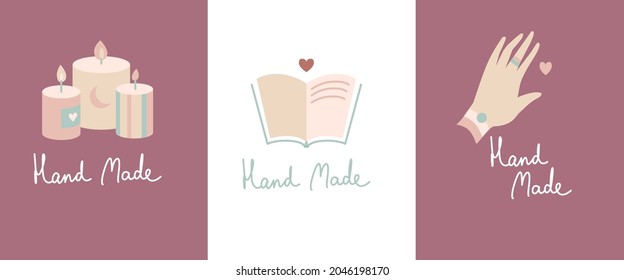 Handmade flat icons in pastel colors. A set of vector icons for your hobby. Creating handicraft in workshop
Hand made illustration.