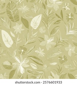 Handmade Floral Design Featuring a Blend of Gentle Colors and Intricate Leaf Patterns on a Light Canvas.