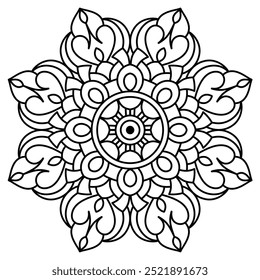 handmade floral mandala design with clean lines for coloring book, tattoo and henna design , mandala design for adults and kids coloring book
