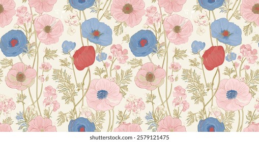Handmade floral repeat designs blending modern geometric elements, tropical bouquets, and stylized baroque motifs.