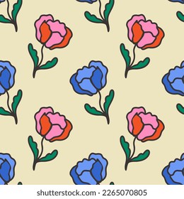 Handmade flower. Abstract image, seamless pattern. Interior poster, postcard, cover. Flat design, cartoon drawing, vector illustration.