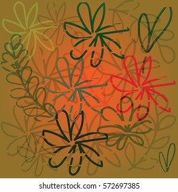 Handmade flowers and leaves on glowing background