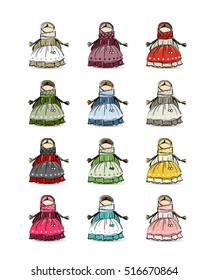 Handmade folk doll mascot, collection for your design