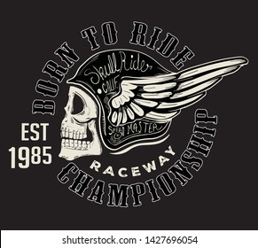 handmade font motorcycle race with skull and wings typography