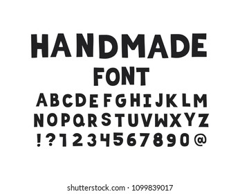 Handmade font. Vector alphabet letters and numbers. Typeface design. 