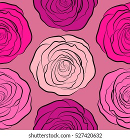 Handmade. Gentle colors. Seamless pattern with neutral, magenta and pink flowers watercolor. Female pattern.