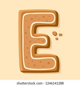 Handmade gingerbread letter E. Traditional Christmas cookie vector illustration. Cartoon style symbol. Art design letter.