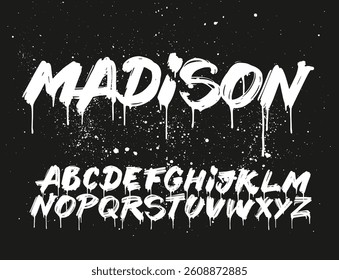 Handmade graffiti street font urban typography alphabet and letters with grunge texture and paint splatters. Bold, edgy, and hand-drawn.