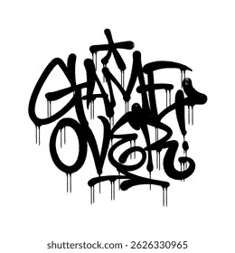 Handmade graffiti tag "GAME OVER" with black spray paint texture and drip effect. Bold, rebellious street art design, perfect for urban graphics, gaming posters, and modern graffiti projects.

