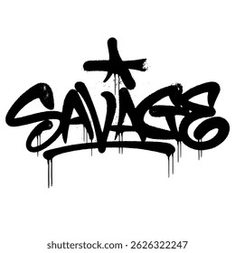 Handmade graffiti tag "SAVAGE" with black spray paint texture and drip effect. Raw, edgy street art design, perfect for urban graphics, hip-hop posters, and modern graffiti projects.