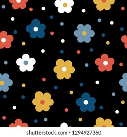 Handmade graphic flowers seamless pattern. Abstract flowers for design brthday card, modern party invitation, spring or summer season shop sale, holiday advertising, bag print, t shirt etc.