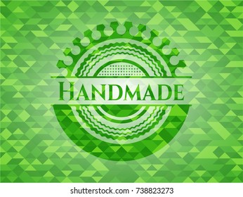 Handmade green emblem. Mosaic background