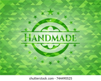 Handmade green emblem. Mosaic background