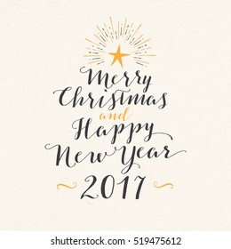 Handmade greeting card - Merry Christmas and Happy New Year 2017 - Vector EPS10.