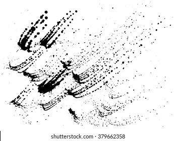 Hand-made grunge ink texture. Abstract ink drops background. Black and white stine illustration.