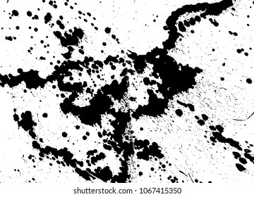 Hand-made grunge texture. Abstract ink drops background. Black and white grunge illustration. Vector watercolor artwork pattern.