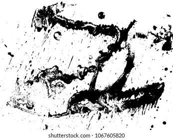 Hand-made grunge texture. Abstract ink drops background. Black and white grunge illustration. Vector watercolor artwork pattern