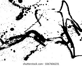 Hand-made grunge texture. Abstract ink drops background. Black and white grunge illustration. Vector watercolor artwork pattern