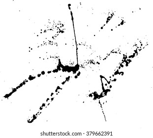 Hand-made grunge texture. Abstract ink drops background. Black and white vector illustration.