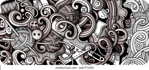 Cartel de doodle hecho a mano. Folleto detallado. Identidad hecha a mano con objetos y símbolos. Fondo de los elementos de diseño vectorial tedonado