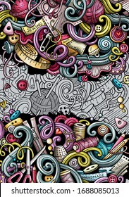 Handmade hand drawn doodle banner. Cartoon detailed flyer. Hand made identity with objects and symbols. Color vector design elements background