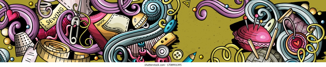 Handmade hand drawn doodle banner. Cartoon detailed flyer. Hand made identity with objects and symbols. Color vector design elements background