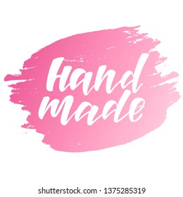 Handmade - hand lettering text. Design print for label, sticker, card, logo. Vector illustration on background