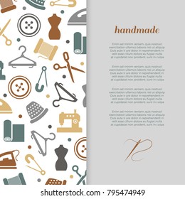 Handmade, Handcraft, Sewing Banner Poster Design With Icons. Vector Illustration