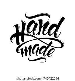 Handmade. Hand-drawn lettering. Stylish black and white logo for your product, shop, etc.