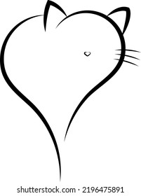 Handmade heart shaped cat vector with lines