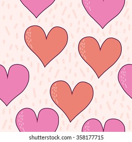 Handmade hearts seamless pattern background. Love, valentine's day, wedding and romantic theme. 