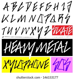 Handmade Heavy Metal Typeface alphabet in pen marker ink style