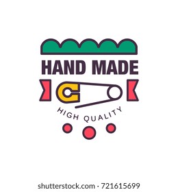 Handmade high quality logo template, retro needlework craft badge, handicraft element vector illustration