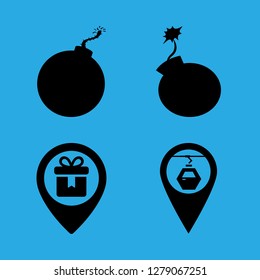 handmade icon set about bomb, gift shop location and cabine pin vector set