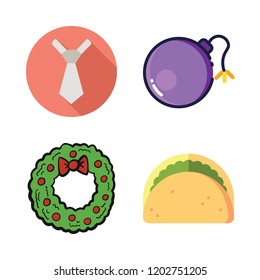 handmade icon set. vector set about bomb, taco, tie and christmas wreath icons set.