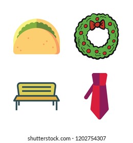 handmade icon set. vector set about taco, tie, christmas wreath and bonsai icon icons set.