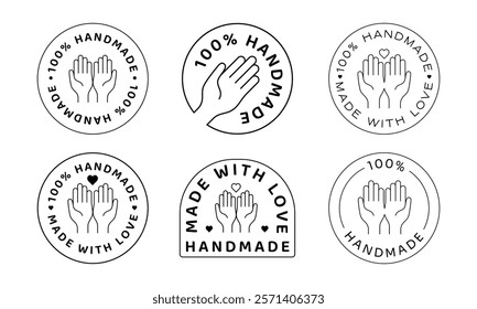 Handmade Icon Signs Set. Made with Love Icon. Collection of Handcrafted Logos.