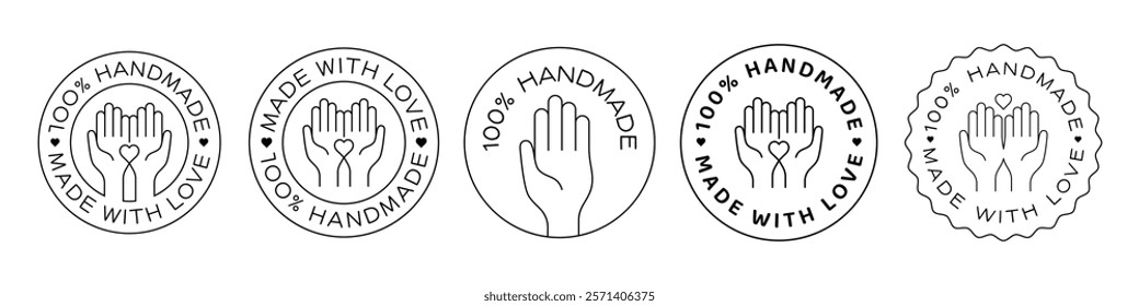 Handmade Icon Signs Set. Made with Love Icon. Collection of Handcrafted Logos.