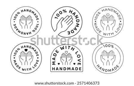 Handmade Icon Signs Set. Made with Love Icon. Collection of Handcrafted Logos.